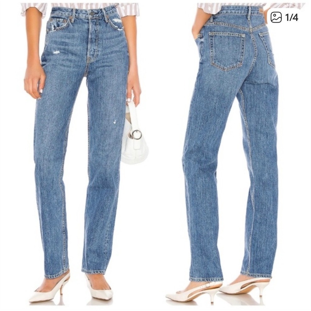 GRLFRND Mica High Rise Straight Leg Distressed Organic Cotton Jeans Size 23